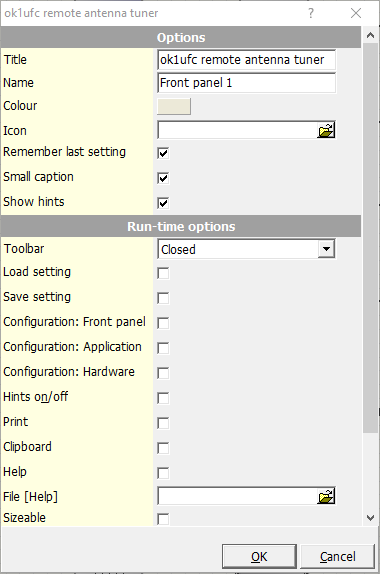 Konfigurace frontpanelu